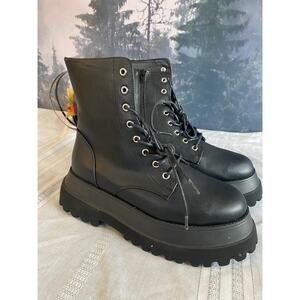 OSOS Women’s Size 10 Black Platform Combat Boots Chunky Lug Sole Lace-Up zip